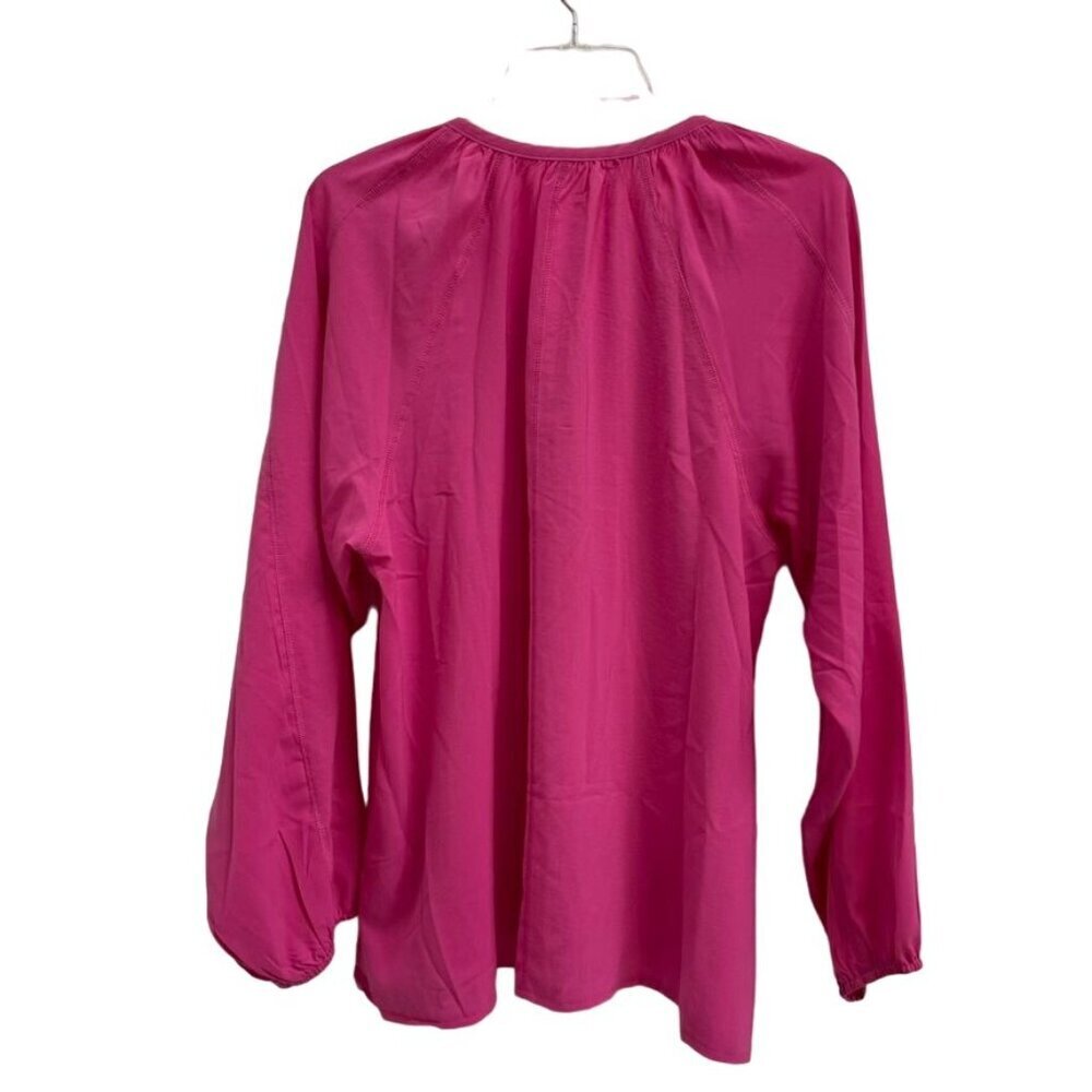 Women Hot Pink Elastic Cuffs Long Sleeve Lightweight Blouse Top Relaxe Fit Large - Picture 2 of 9